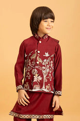 Maroon Kurta Koti Set for Kids